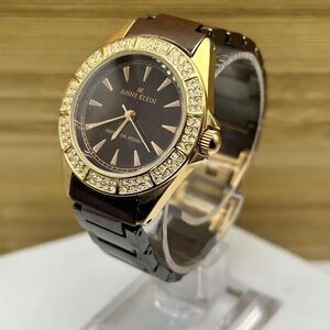 Anne Klein Watch Women 32mm Rose Gold Tone Ceramic Pave Bling New Battery